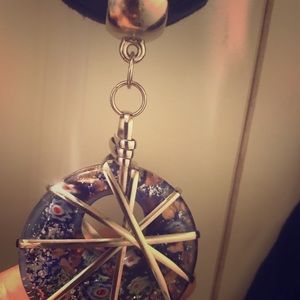 Scarf navy blue w/silver color and glass bead